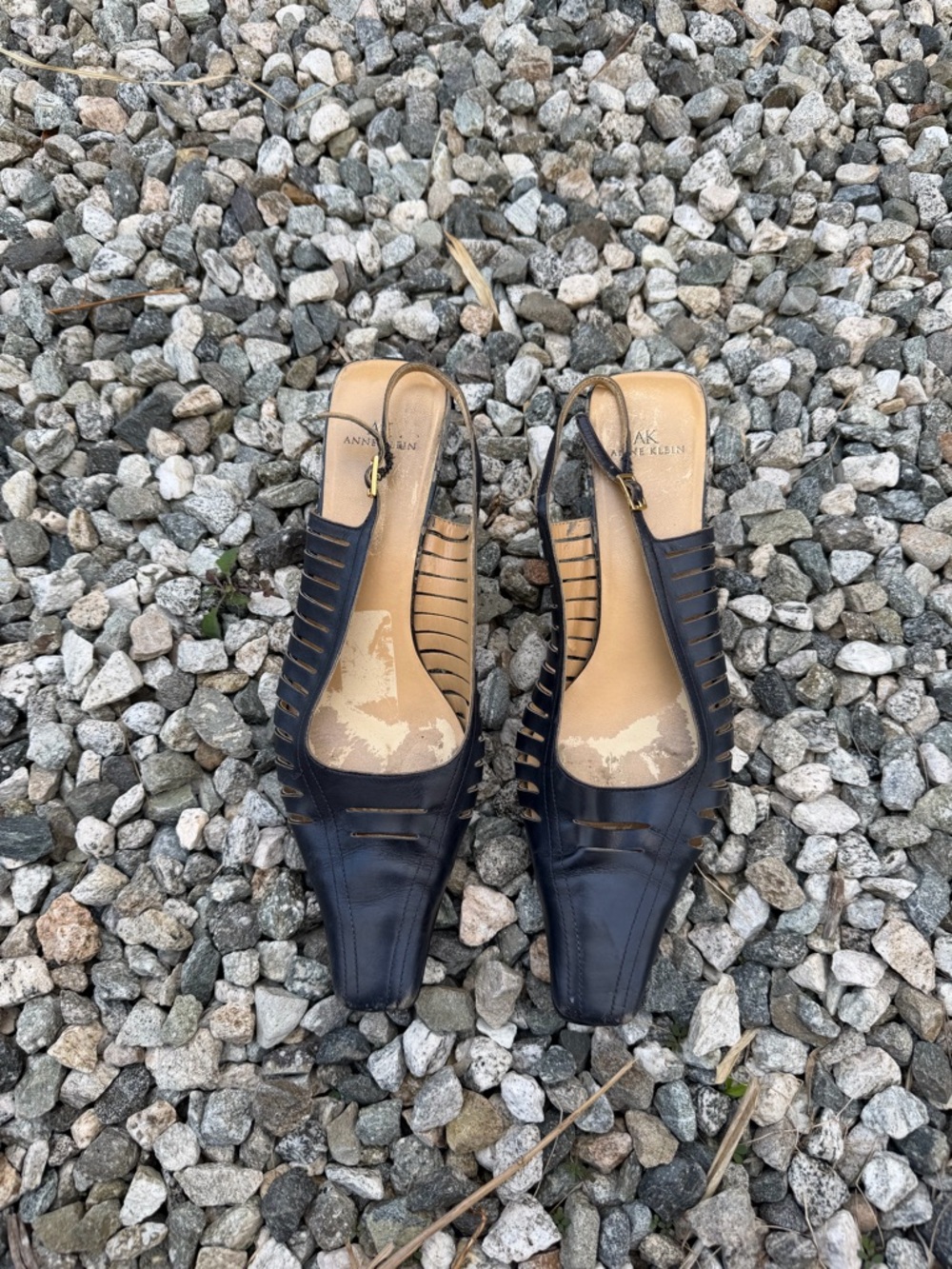 Anne Klein Navy Slingback Cutout Leather Mules